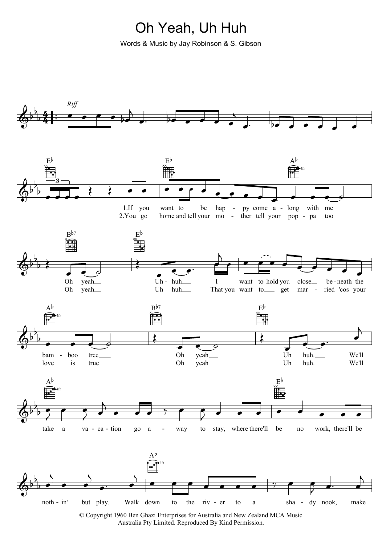 Col Joye Oh Yeah, Uh Huh sheet music notes and chords arranged for Lead Sheet / Fake Book