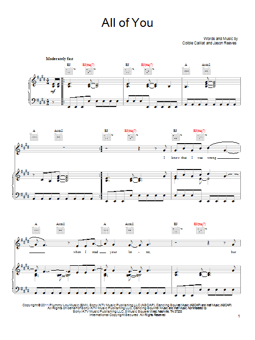 Colbie Caillat All Of You sheet music notes and chords arranged for Guitar Chords/Lyrics