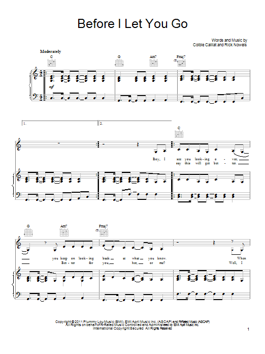 Colbie Caillat Before I Let You Go sheet music notes and chords arranged for Guitar Chords/Lyrics