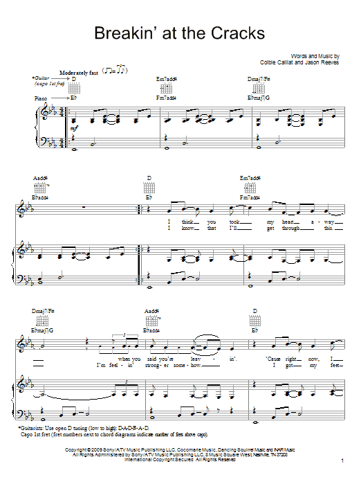 Colbie Caillat Breakin' At The Cracks sheet music notes and chords arranged for Piano, Vocal & Guitar Chords (Right-Hand Melody)