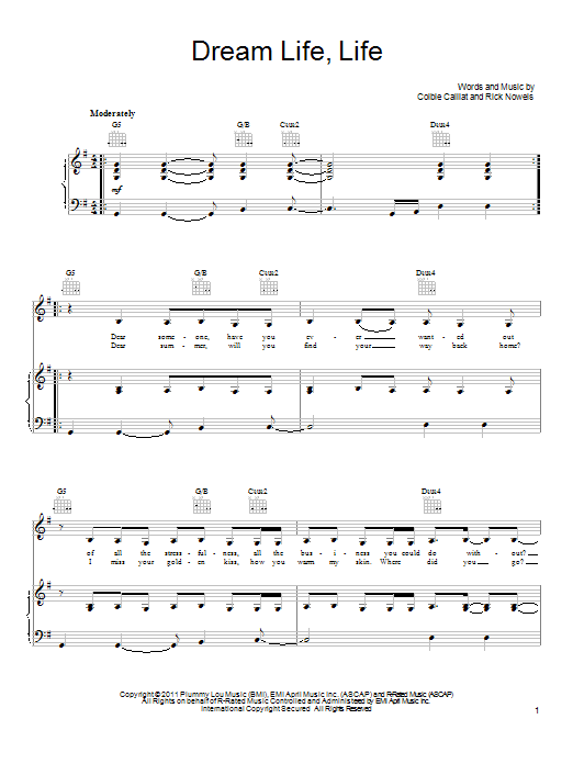 Colbie Caillat Dream Life Life sheet music notes and chords arranged for Piano, Vocal & Guitar Chords (Right-Hand Melody)