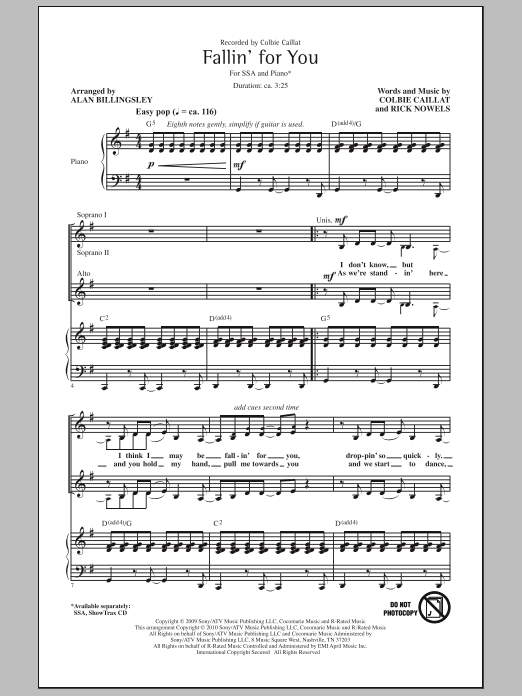 Colbie Caillat Fallin' For You (arr. Alan Billingsley) sheet music notes and chords arranged for SSA Choir
