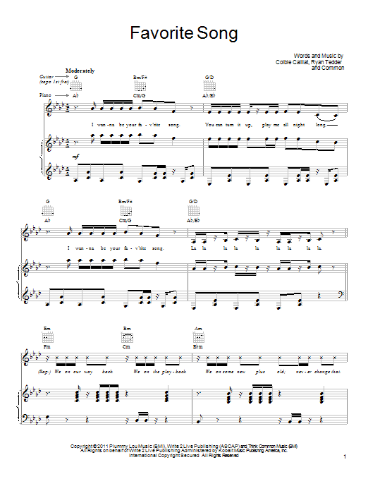 Colbie Caillat Favorite Song sheet music notes and chords arranged for Piano, Vocal & Guitar Chords (Right-Hand Melody)