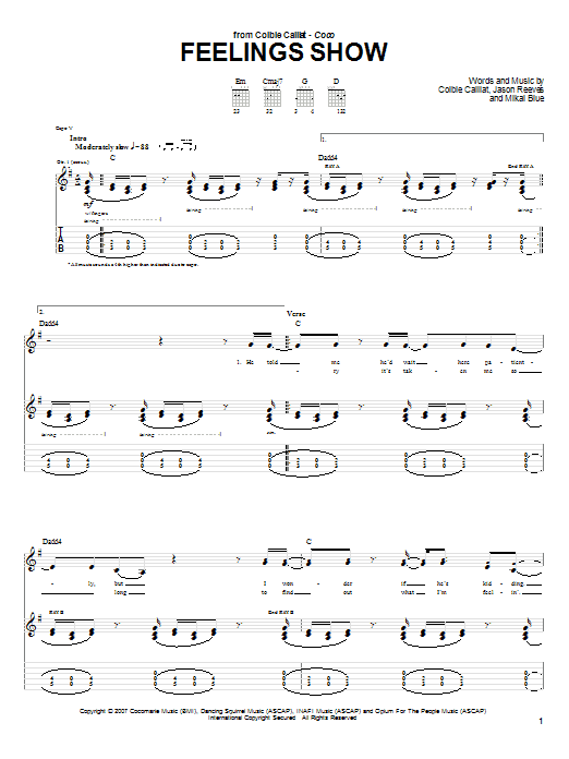Colbie Caillat Feelings Show sheet music notes and chords arranged for Guitar Chords/Lyrics