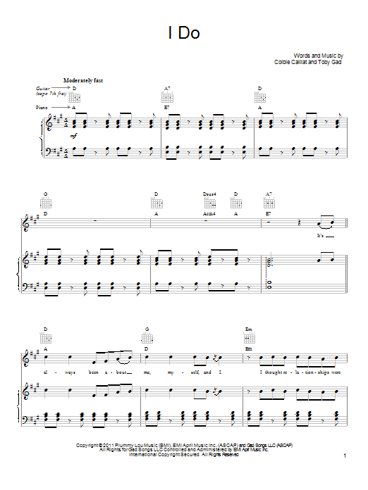 Colbie Caillat I Do sheet music notes and chords arranged for Guitar Chords/Lyrics