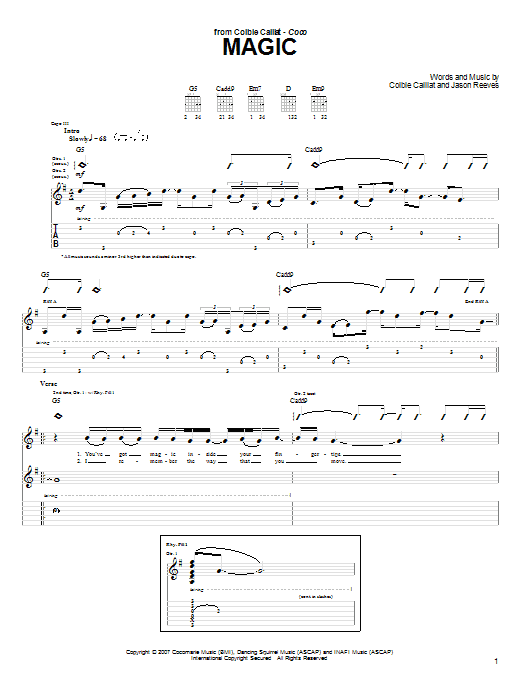 Colbie Caillat Magic sheet music notes and chords arranged for Piano, Vocal & Guitar Chords (Right-Hand Melody)