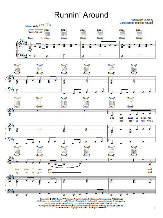 Colbie Caillat Runnin' Around sheet music notes and chords arranged for Guitar Chords/Lyrics