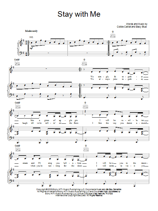 Colbie Caillat Stay With Me sheet music notes and chords arranged for Piano, Vocal & Guitar Chords (Right-Hand Melody)