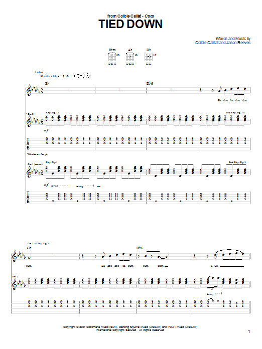 Colbie Caillat Tied Down sheet music notes and chords arranged for Guitar Chords/Lyrics
