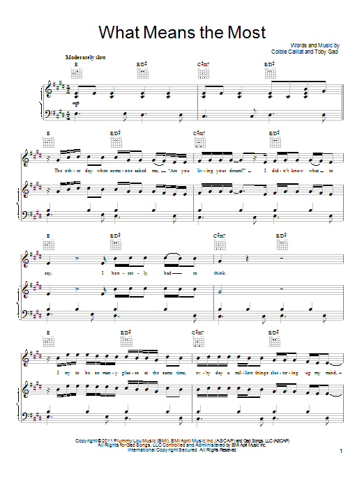 Colbie Caillat What Means The Most sheet music notes and chords arranged for Piano, Vocal & Guitar Chords (Right-Hand Melody)