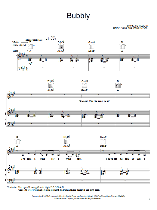 Colbie Caillat Bubbly sheet music notes and chords. Download Printable PDF.