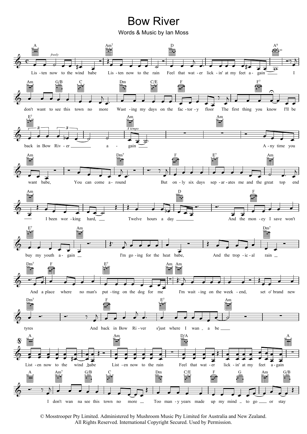 Cold Chisel Bow River sheet music notes and chords arranged for Lead Sheet / Fake Book
