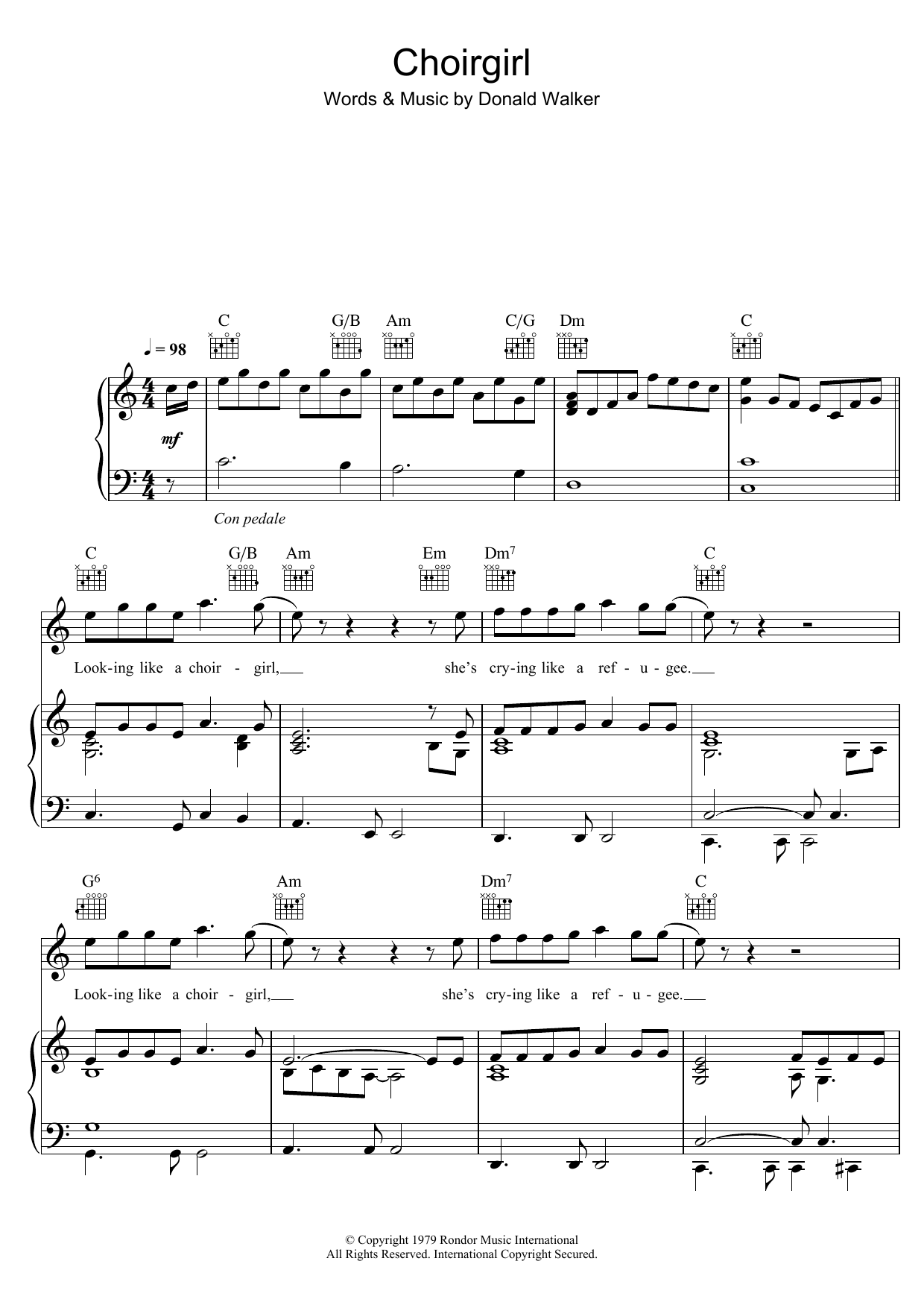 Cold Chisel Choirgirl sheet music notes and chords arranged for Easy Piano