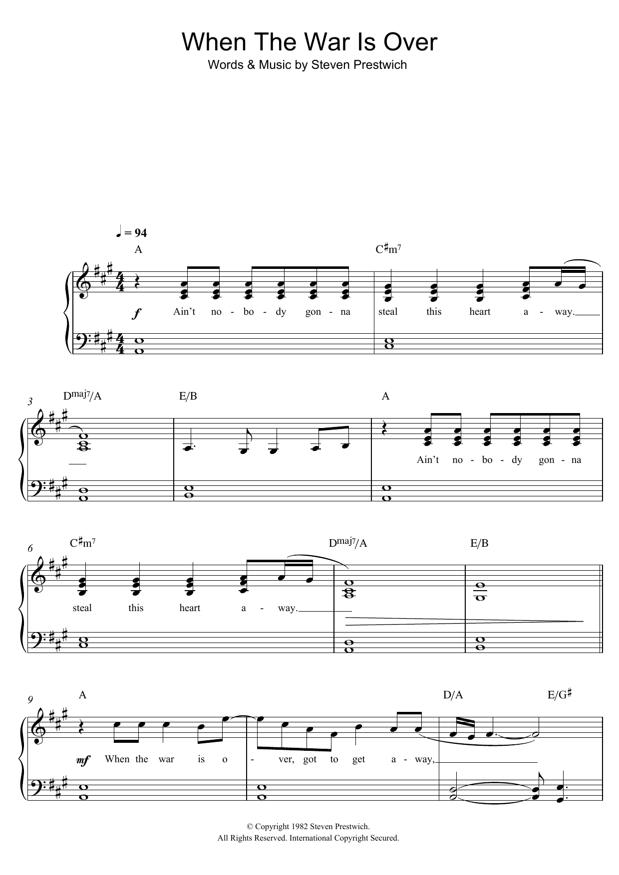 Cold Chisel When The War Is Over sheet music notes and chords arranged for Piano, Vocal & Guitar Chords