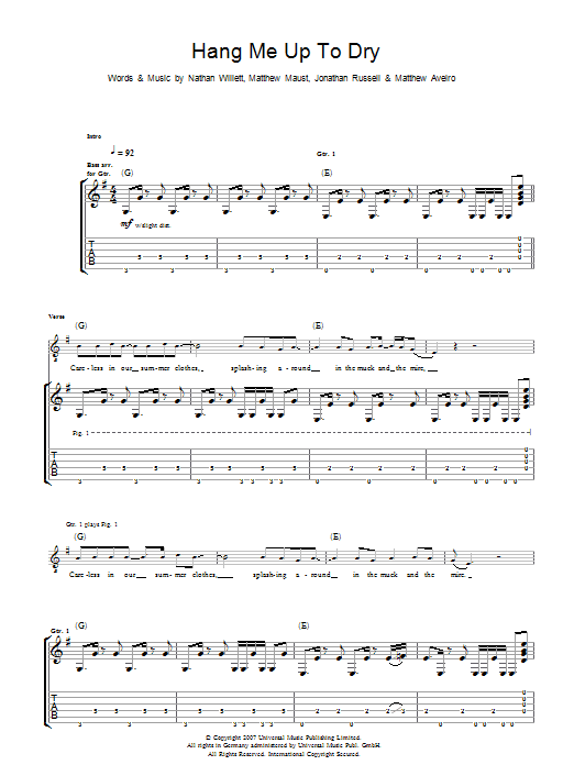Cold War Kids Hang Me Up To Dry sheet music notes and chords arranged for Guitar Tab