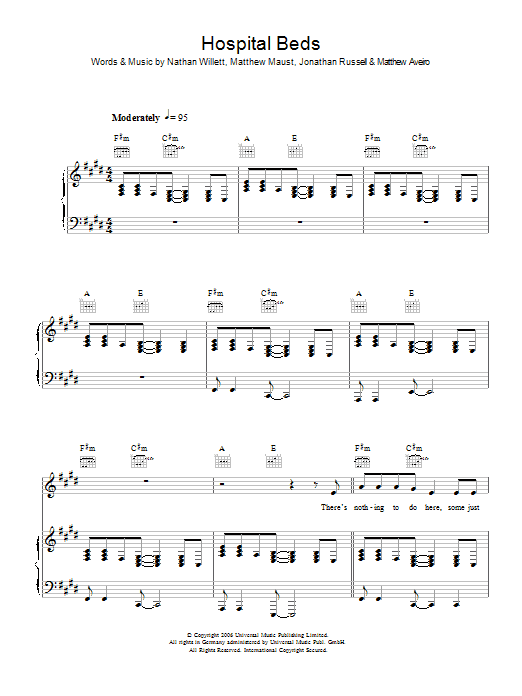 Cold War Kids Hospital Beds sheet music notes and chords arranged for Piano, Vocal & Guitar Chords