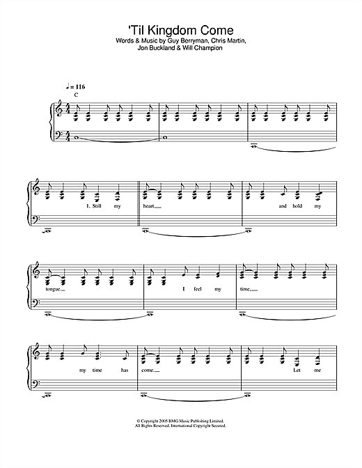 Coldplay 'Til Kingdom Come sheet music notes and chords. Download Printable PDF.