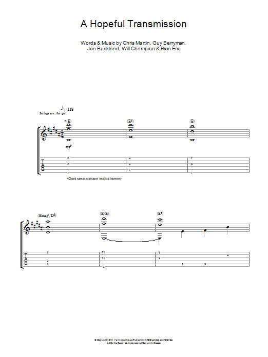 Coldplay A Hopeful Transmission sheet music notes and chords arranged for Guitar Tab