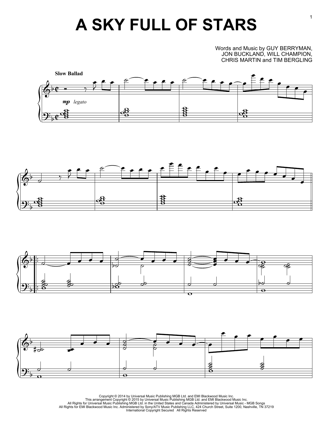 Coldplay A Sky Full Of Stars [Jazz version] sheet music notes and chords arranged for Piano Solo