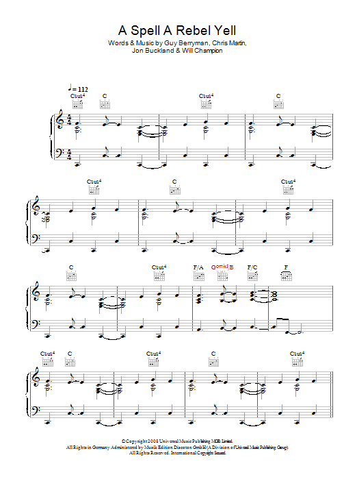 Coldplay A Spell A Rebel Yell sheet music notes and chords arranged for Guitar Chords/Lyrics