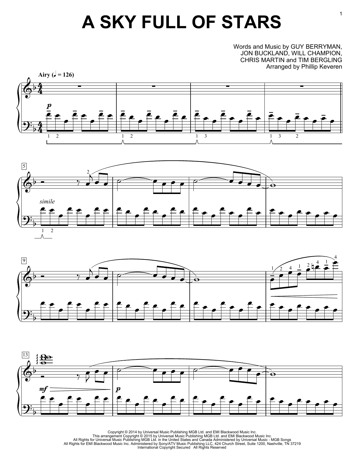 Coldplay A Sky Full Of Stars [Classical version] (arr. Phillip Keveren) sheet music notes and chords arranged for Piano Solo