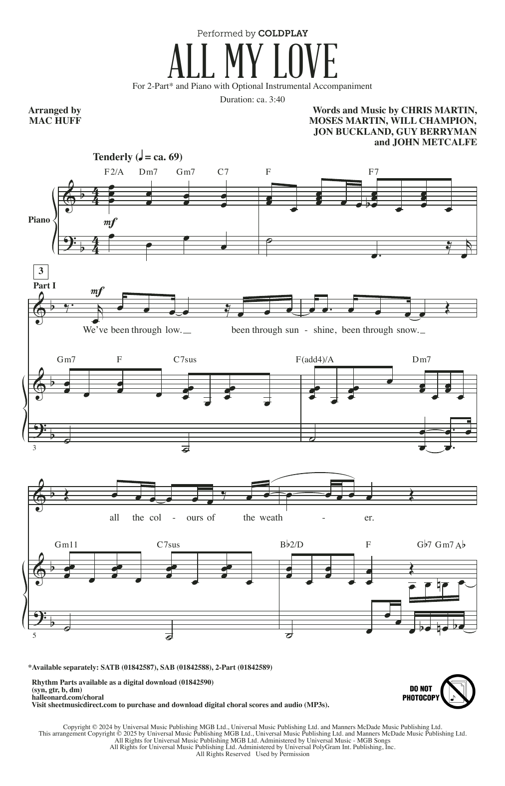 Coldplay All My Love (arr. Mac Huff) sheet music notes and chords arranged for SAB Choir