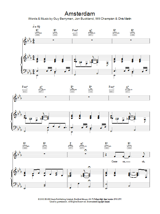 Coldplay Amsterdam sheet music notes and chords arranged for Keyboard Transcription