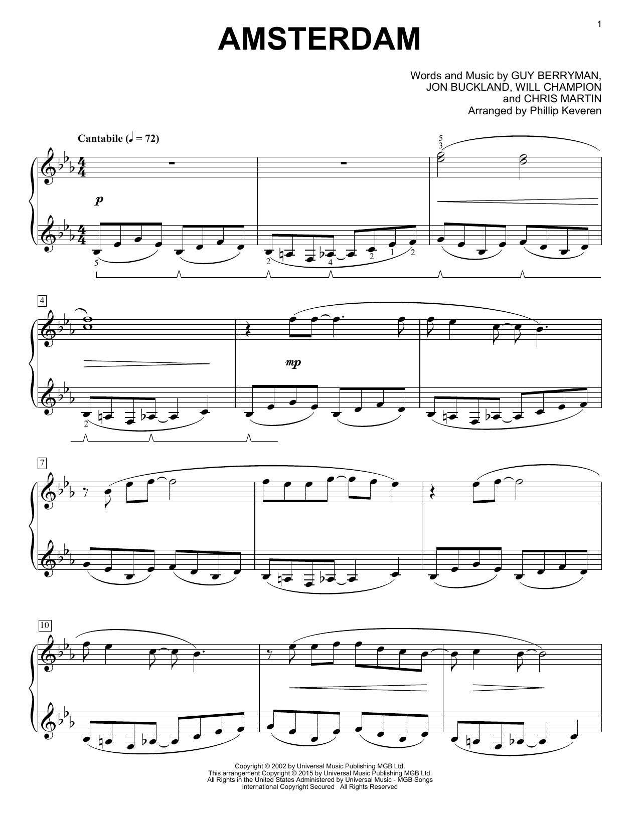 Coldplay Amsterdam [Classical version] (arr. Phillip Keveren) sheet music notes and chords arranged for Piano Solo