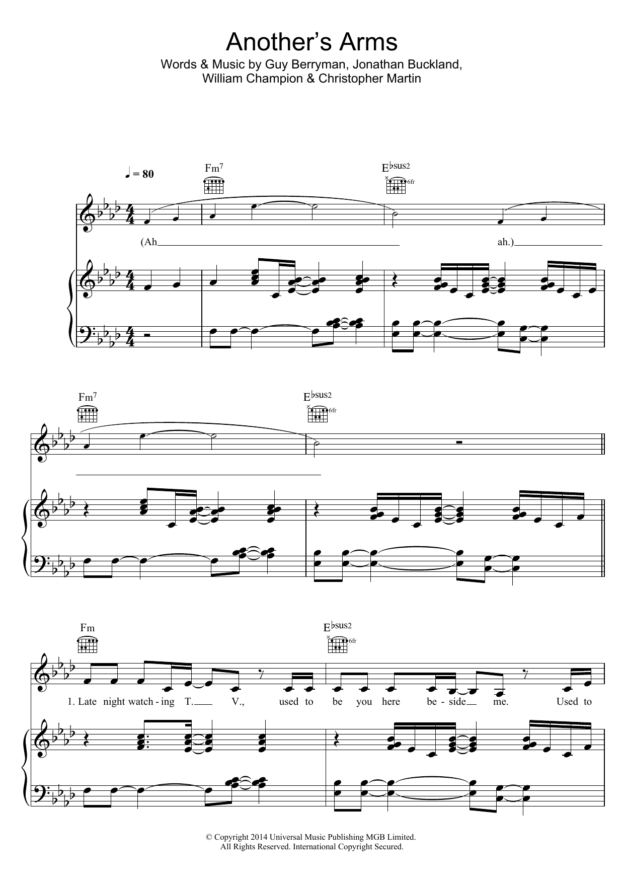 Coldplay Another's Arms sheet music notes and chords arranged for Guitar Tab
