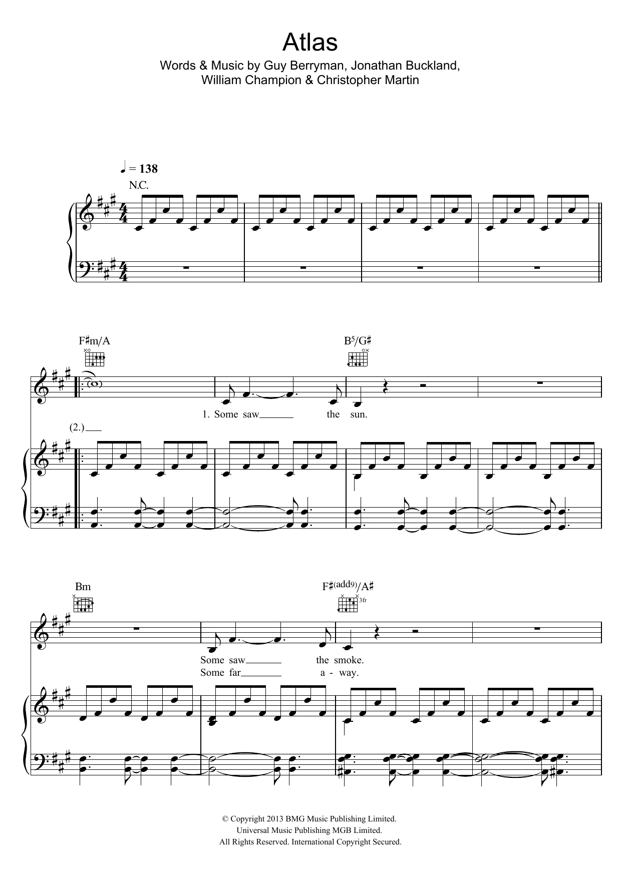 Coldplay Atlas sheet music notes and chords arranged for Keyboard Transcription