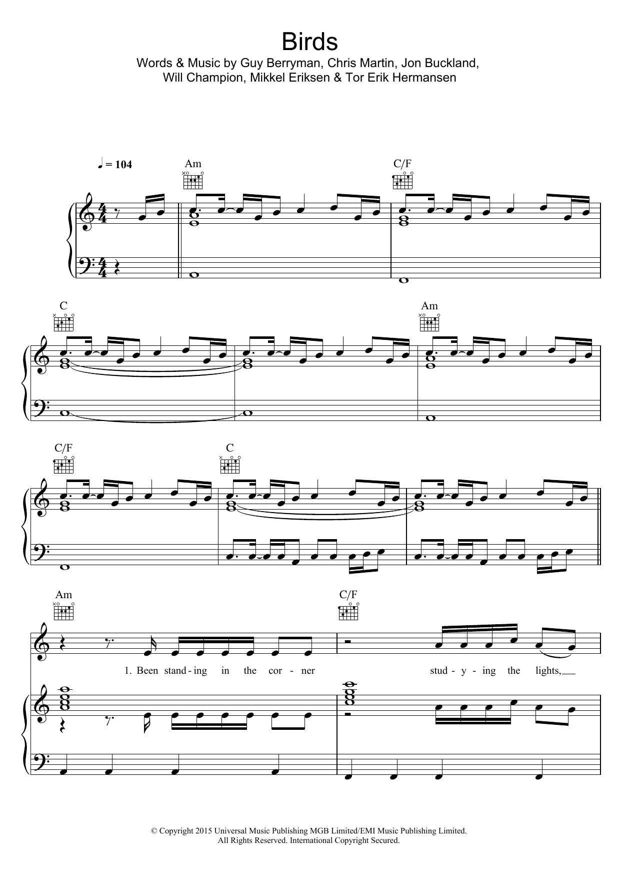 Coldplay Birds sheet music notes and chords arranged for Guitar Chords/Lyrics