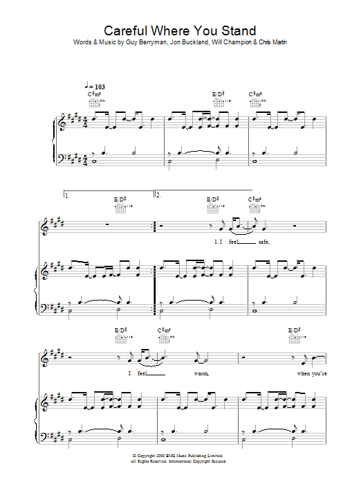 Coldplay Careful Where You Stand sheet music notes and chords arranged for Guitar Chords/Lyrics