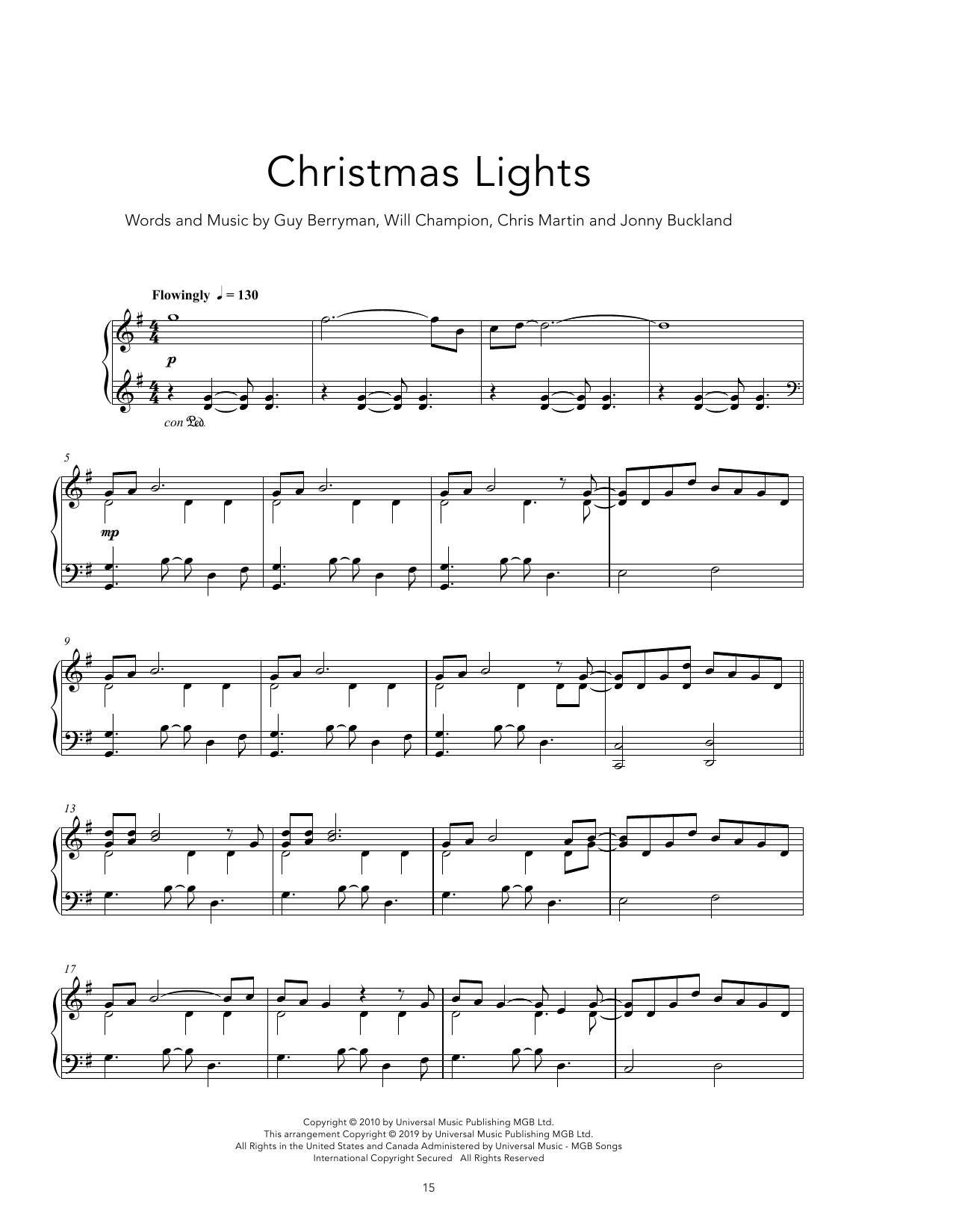 Coldplay Christmas Lights [Peaceful version] sheet music notes and chords arranged for Piano Solo