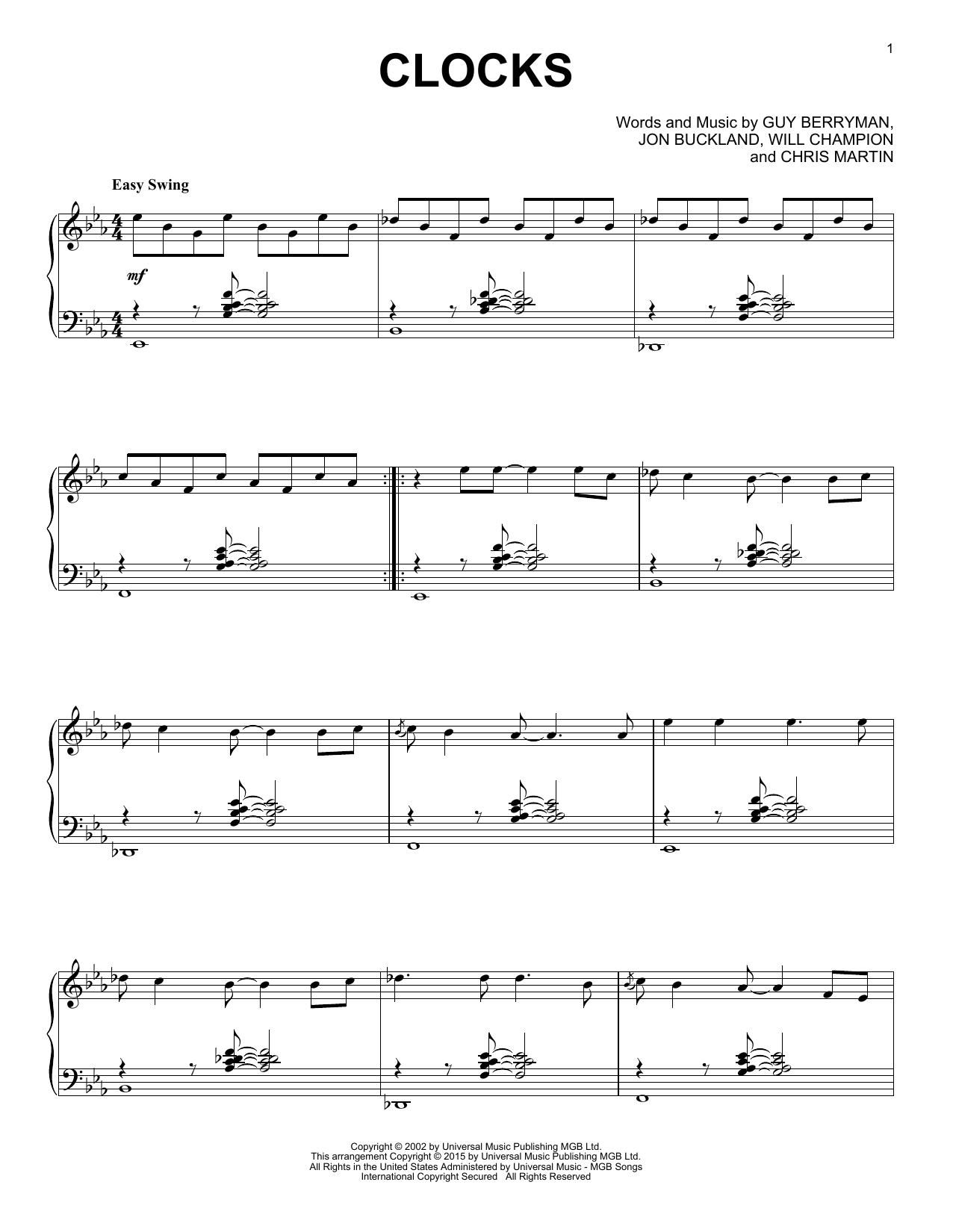 Coldplay Clocks [Jazz version] sheet music notes and chords arranged for Piano Solo