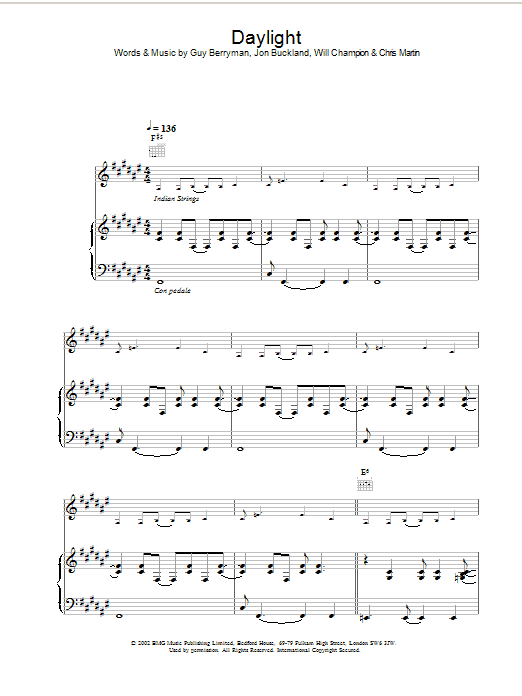 Coldplay Daylight sheet music notes and chords arranged for Easy Piano