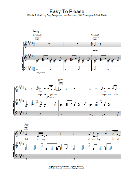 Coldplay Easy To Please sheet music notes and chords arranged for Piano, Vocal & Guitar Chords
