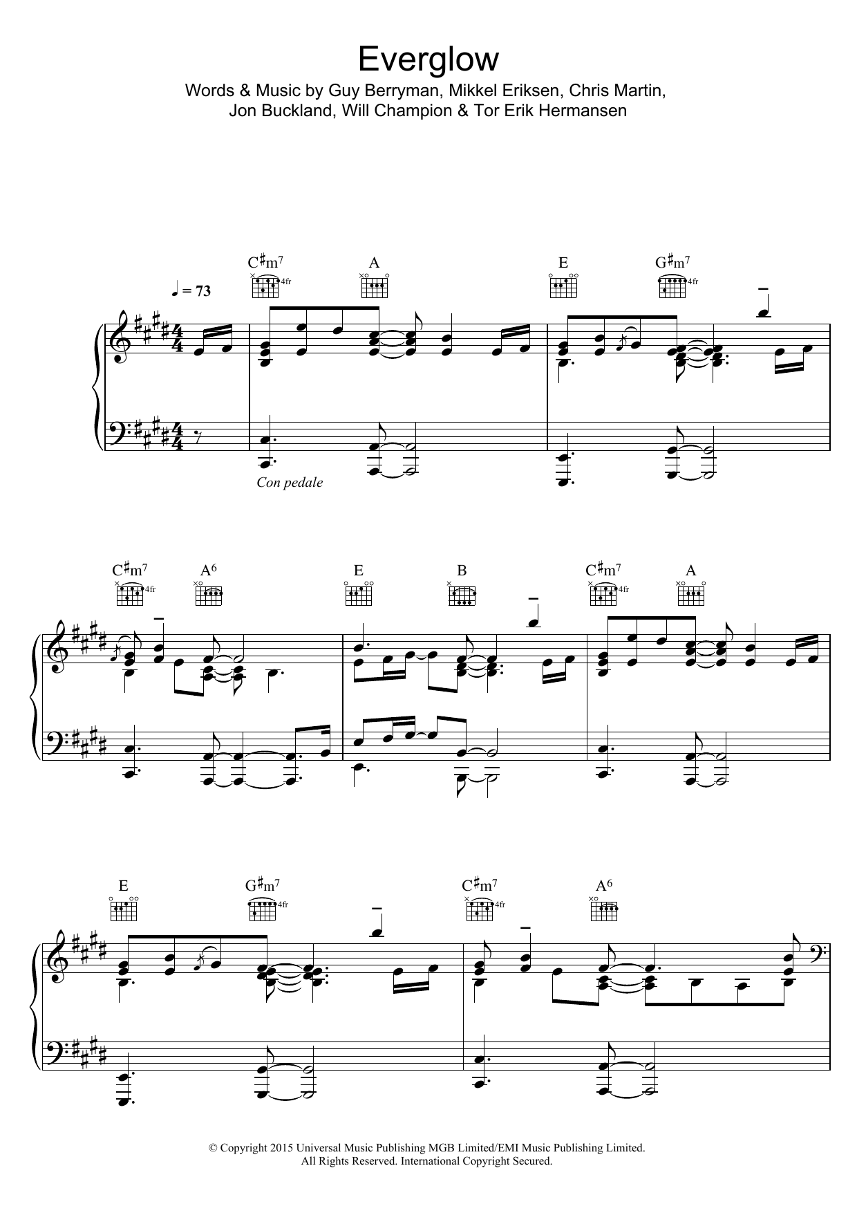 Coldplay Everglow sheet music notes and chords arranged for Piano, Vocal & Guitar Chords (Right-Hand Melody)