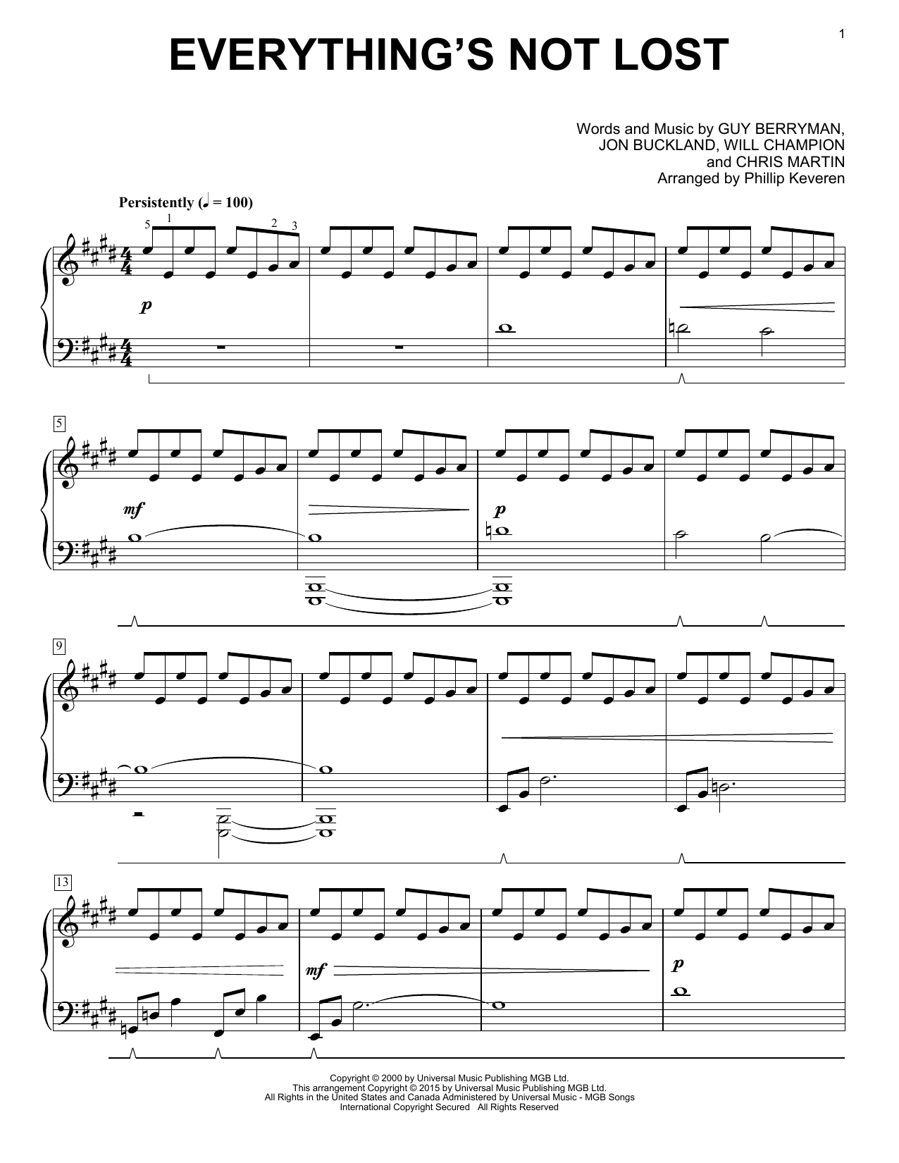 Coldplay Everything's Not Lost [Classical version] (arr. Phillip Keveren) sheet music notes and chords arranged for Piano Solo