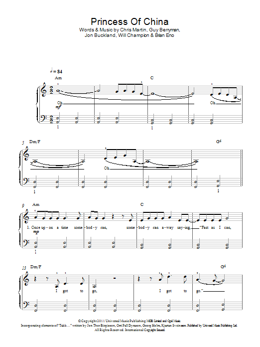 Coldplay Princess Of China (feat. Rihanna) sheet music notes and chords arranged for Easy Piano