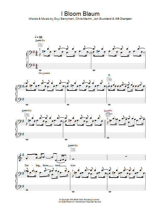 Coldplay I Bloom Blaum sheet music notes and chords arranged for Guitar Chords/Lyrics