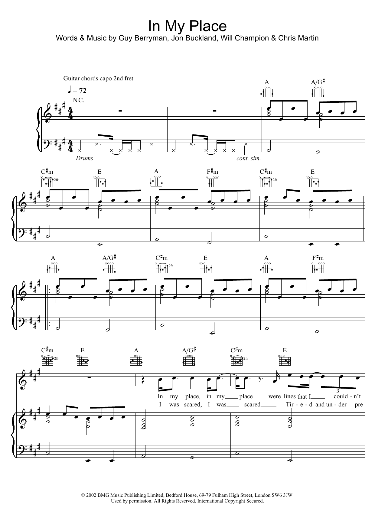 Coldplay In My Place sheet music notes and chords arranged for Lead Sheet / Fake Book