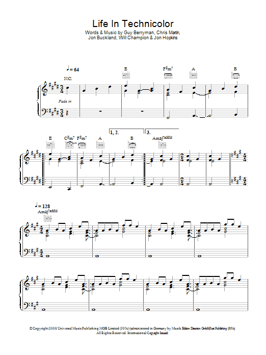 Coldplay Life In Technicolor sheet music notes and chords arranged for Guitar Chords/Lyrics