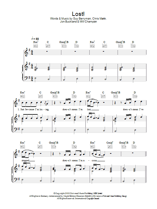 Coldplay Lost! sheet music notes and chords arranged for Easy Guitar Tab