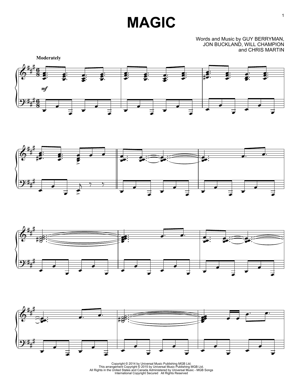 Coldplay Magic [Jazz version] sheet music notes and chords arranged for Piano Solo