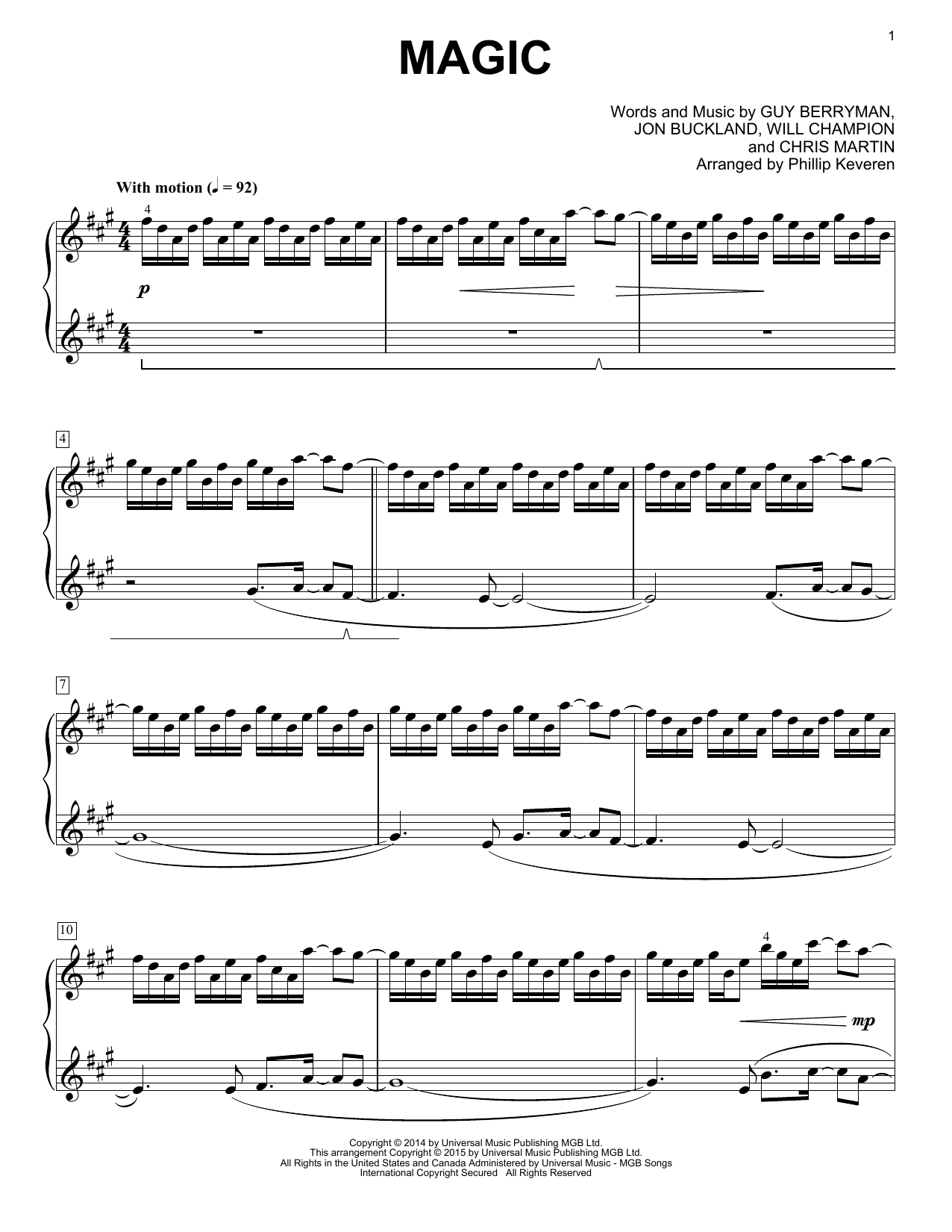 Coldplay Magic [Classical version] (arr. Phillip Keveren) sheet music notes and chords arranged for Piano Solo