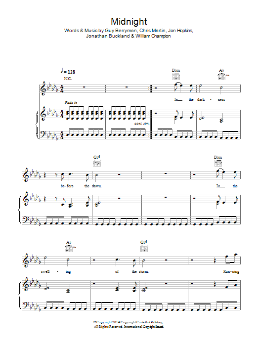 Coldplay Midnight sheet music notes and chords arranged for Piano, Vocal & Guitar Chords (Right-Hand Melody)