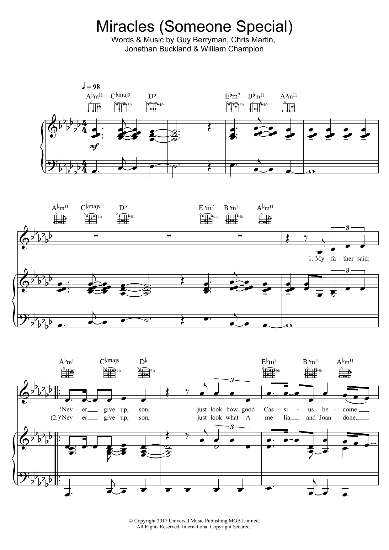 Coldplay Miracles (Someone Special) sheet music notes and chords arranged for Really Easy Piano