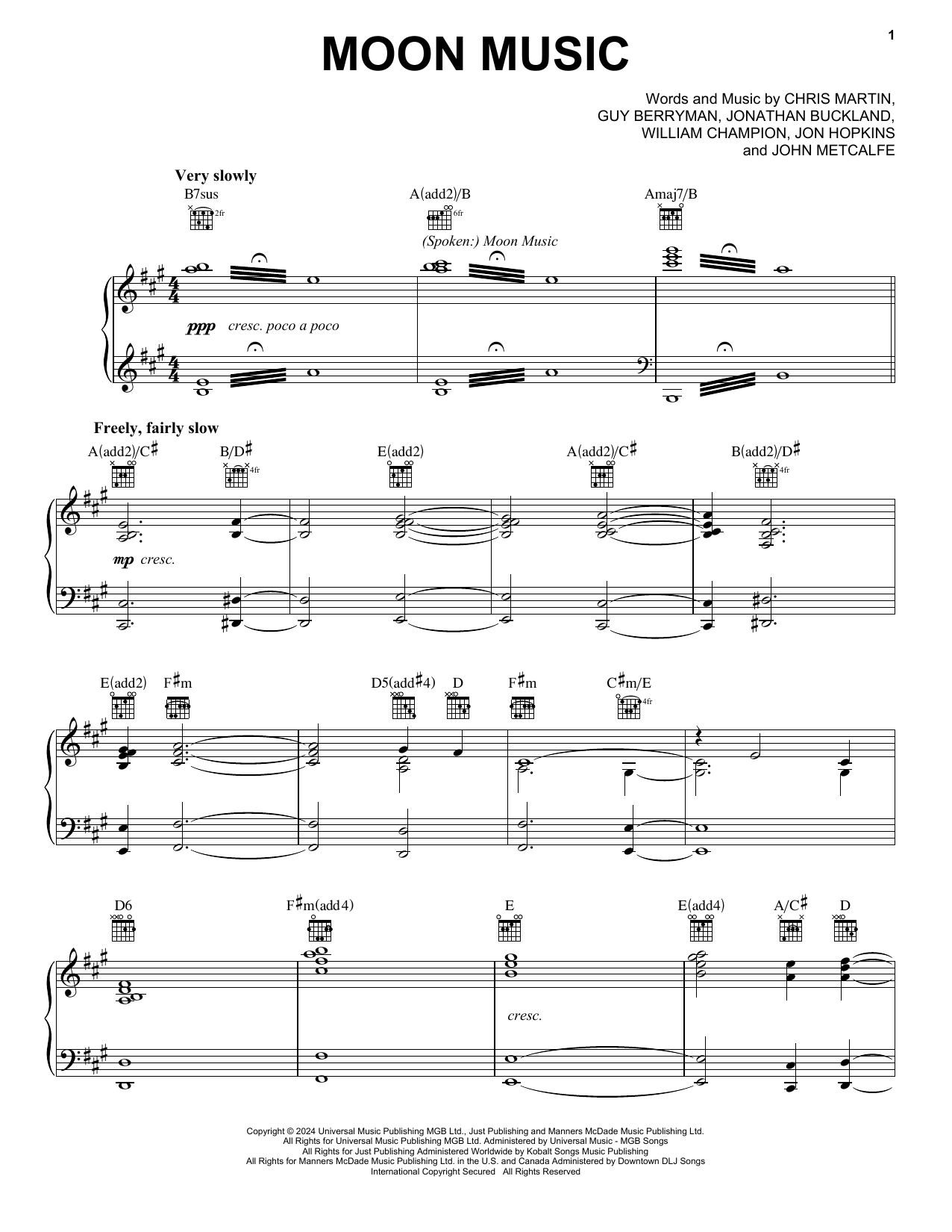 Coldplay Moon Music (feat. Jon Hopkins) sheet music notes and chords arranged for Piano, Vocal & Guitar Chords (Right-Hand Melody)