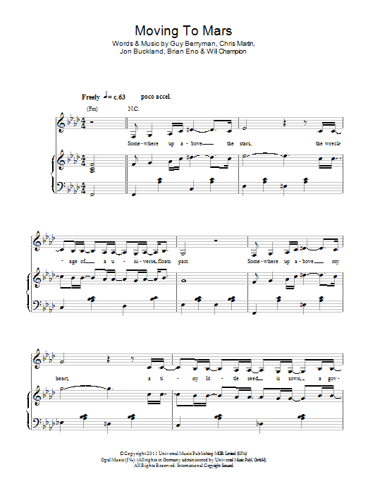 Coldplay Moving To Mars sheet music notes and chords arranged for Guitar Chords/Lyrics