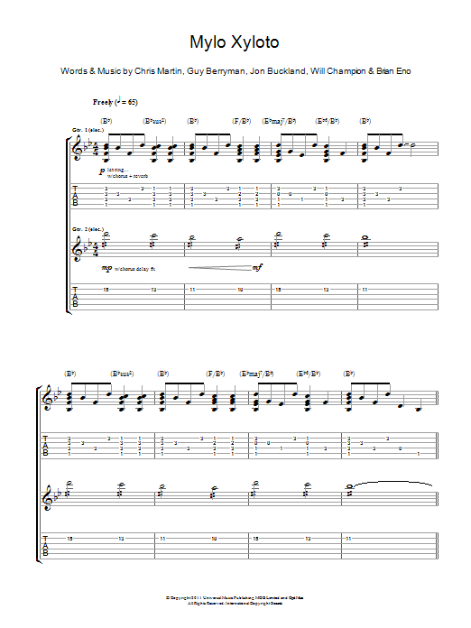 Coldplay Mylo Xyloto sheet music notes and chords arranged for Piano, Vocal & Guitar Chords